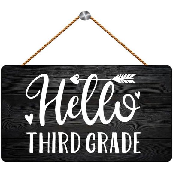 Rustic Third Grade Classroom Wooden Sign, Black Finish,12 x 8 Inch, Dual Use Hanging & Tabletop Plaque for Farmhouse Decor