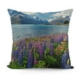 Rustic Throw Pillow Cushion Cover, Field of Lupin Wildflowers on The