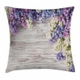 thumbnail image 1 of Rustic Throw Pillow Cushion Cover, Lilac Flowers Bouquet on Wood Table Spring Nature Romance Love Theme, Decorative Square Accent Pillow Case, 24 X 24 Inches, Lilac Violet Dark Taupe, by Ambesonne, 1 of 2