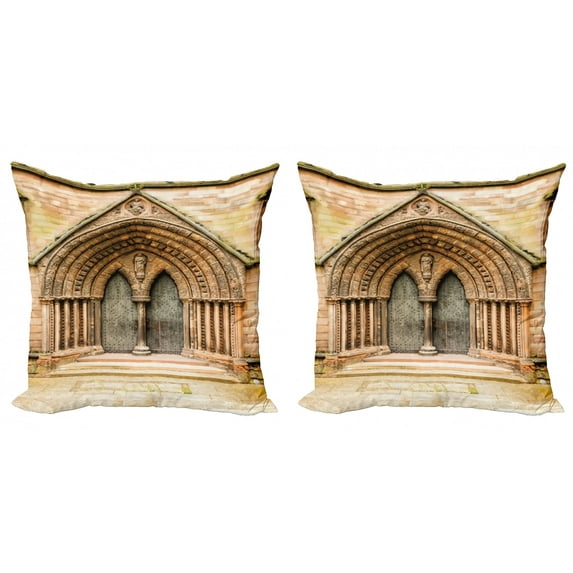 Ambesonne Rustic Throw Pillow Cover 2 Pack, Medieval Door, 24", Cream
