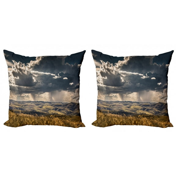 Ambesonne Nature Throw Pillow Cover 2 Pack, Fluffy Clouds Mountains, 24", Multicolor