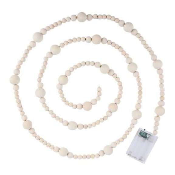 Rustic Tiered Tray Decor Wood Bead Garland with LED Light Natural Prayer Beads