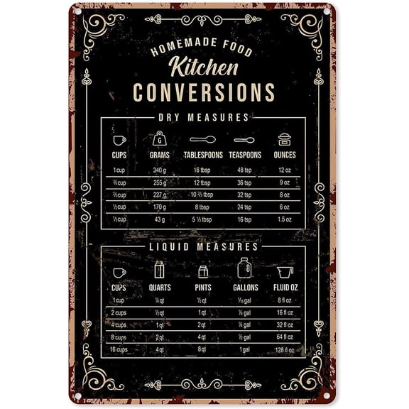Rustic Tin Decor Baking Signs Wall Decor Kitchen Conversion Chart Baking Knowledge Tin Sign Decoration Vintage Chic Metal Wall Decor Art Tin Sign Art Wall Funny Metal Signs Gift for Kitchen 8x12 inch