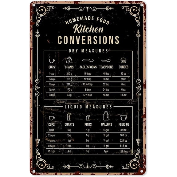 Rustic Tin Decor Baking Signs Wall Decor Kitchen Conversion Chart Baking Knowledge Tin Sign Decoration Vintage Chic Metal Wall Decor Art Tin Sign Art Wall Funny Metal Signs Gift for Kitchen 8x12 inch