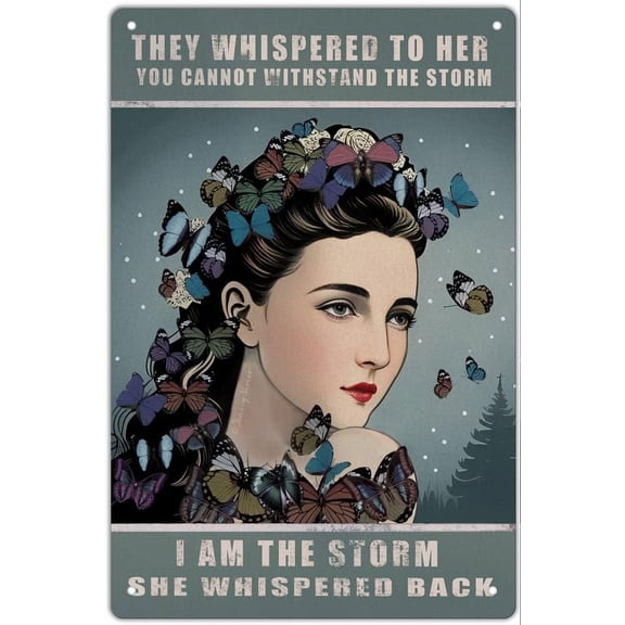 Rustic Tin Sign They Whispered to Her You Cannot Withstand The Storm Rustic Farmhouse Sign,Encouragement Quote Gifts for Women Teens BFF, Hippie Butterfly Wall Decor 5.5x8 Inches