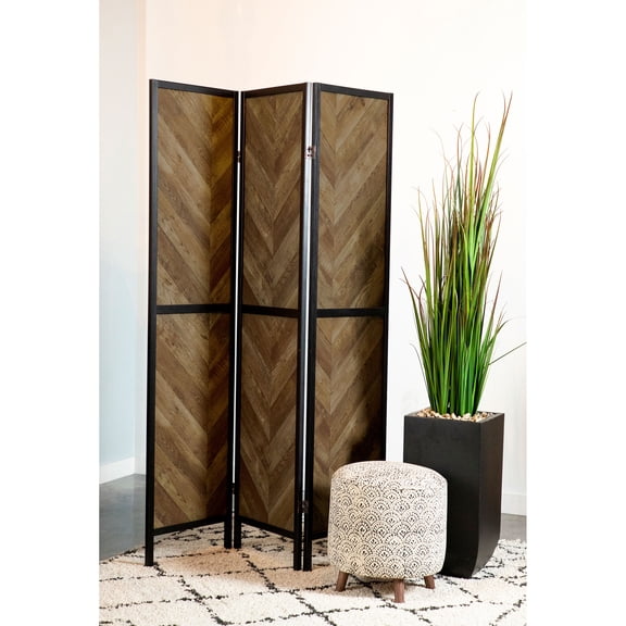 Rustic Tobacco Herringbone 3-Panel Folding Screen