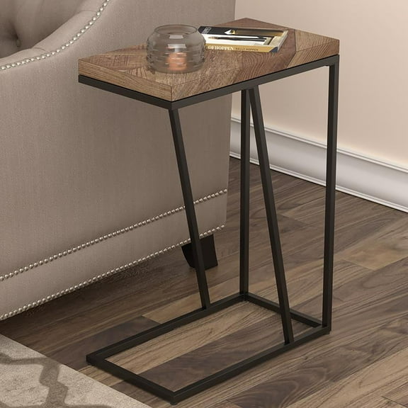 Dokea Rustic Tobacco Herringbone Accent Table - 25" High End Table - End Tables