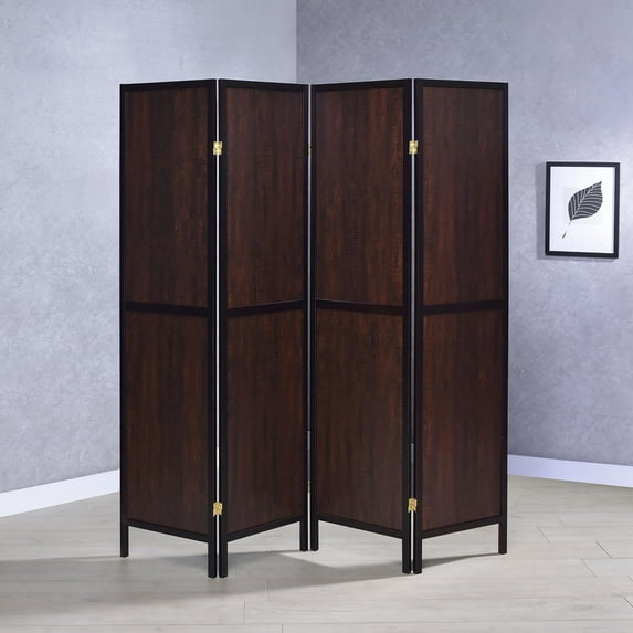 Rustic Tobacco and Cappuccino 4-Panel Folding Screen,Brown Wood Household Supplies Décor Privacy Screens