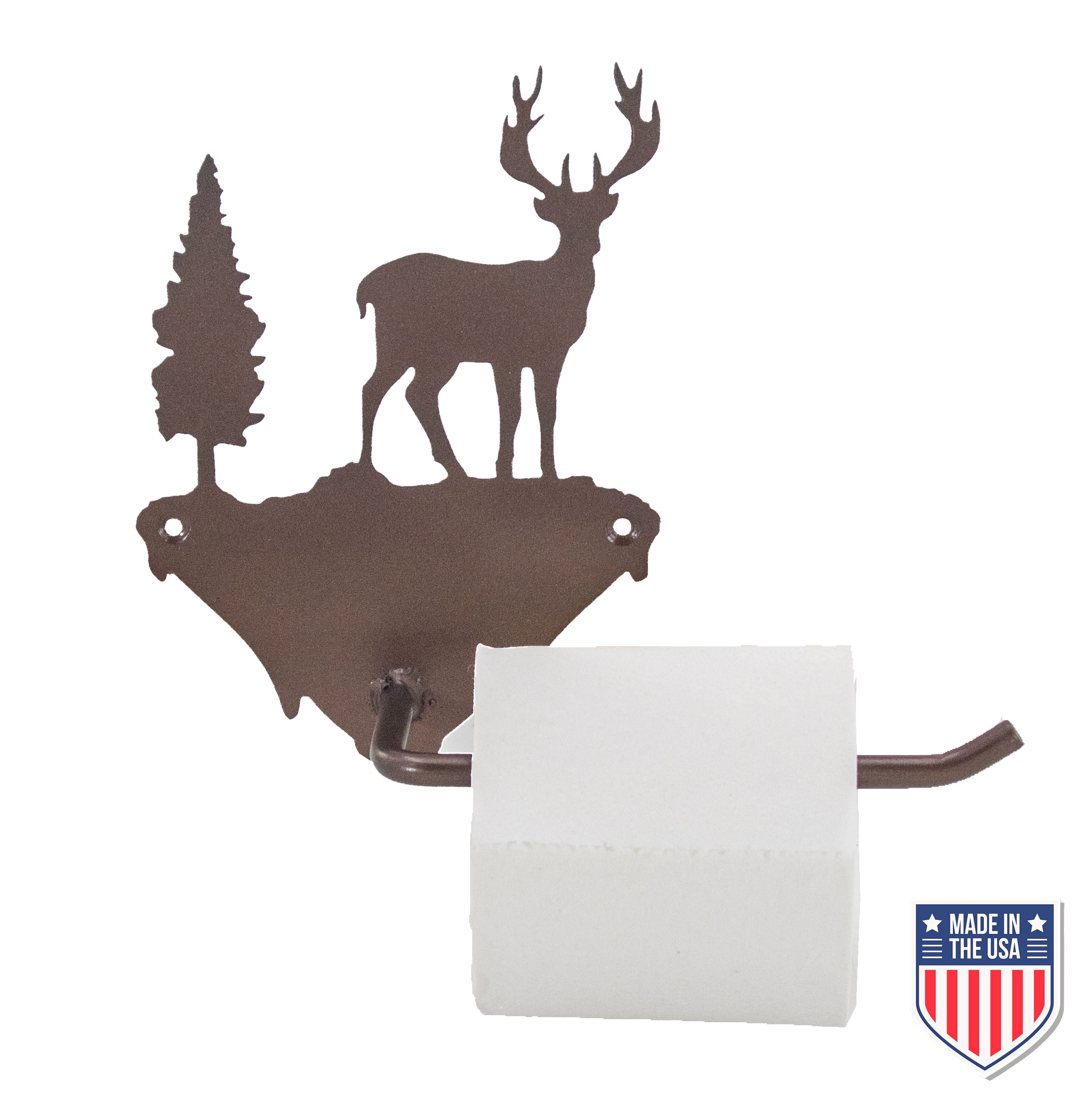 Rustic Toilet Paper Holder Wall Mount – Deer Design Bronze Metal for Farmhouse Cabin Decor