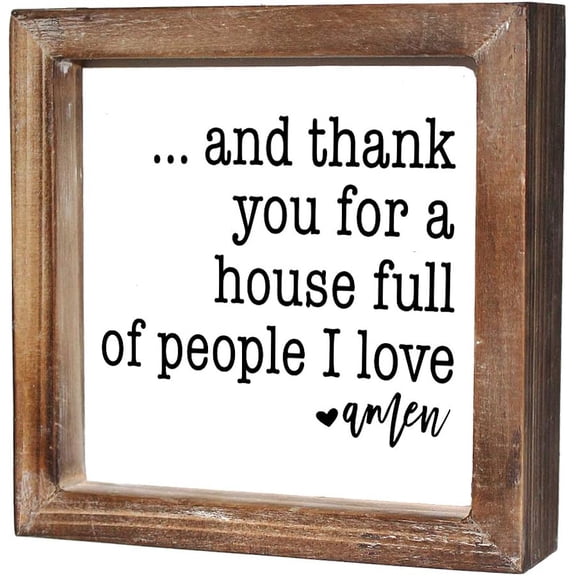 Rustic Torched Wood Small Box Sign for Home Decor,Freestanding Thank You Sign for Kitchen,Square Wood Block Sign Table Decor,6" x 6" x 1.57"