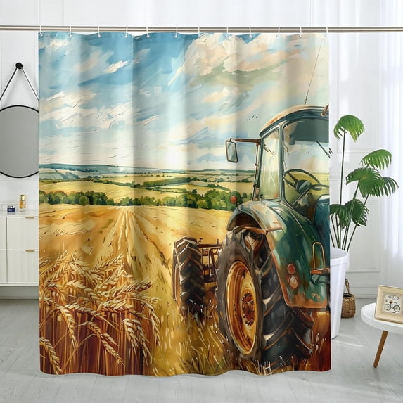 Rustic Tractor Shower Curtain Set, Farm Country Shower Curtains for Bathroom Farmhouse Tractor Bathroom Decor Polyester Fabric-62" x 72"