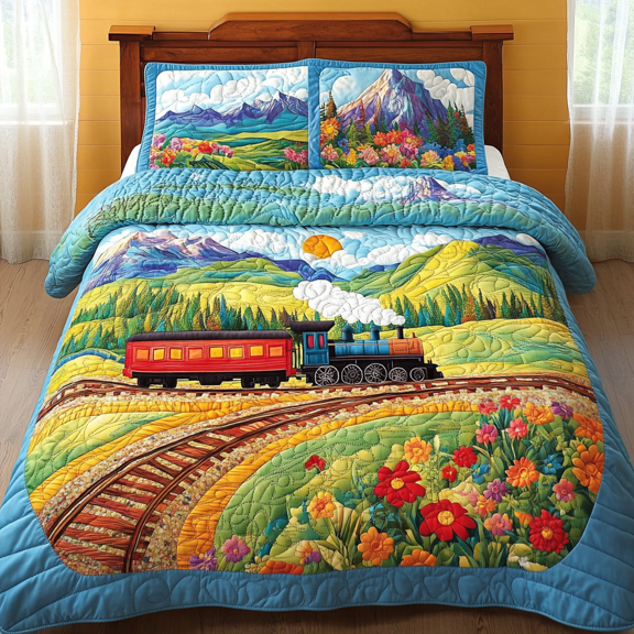 Rustic Train 3-Piece Quilted Bedding Set