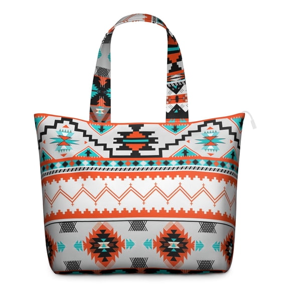 Rustic Travel Duffel with Tribal Patterns, Vintage Aesthetic Room Decor-Inspired Tote Bag with Waves and Natural Style, Carry-on for Women