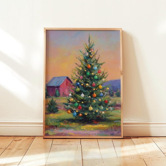 Rustic Tree Farm Poster, Vintage Winter Scene, Cottagecore, Poster Festive Wall Art, Decor, Unframed Poster Size 24x36