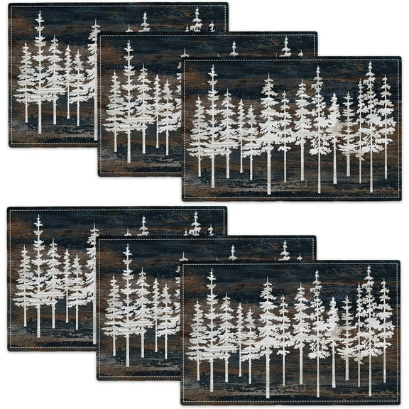 Rustic Tree Placemats Set of 6 Nature Forest Table Mats Washable Place Mats for Home Party Indoor Kitchen Dining Table Decoration 12x18 Inch