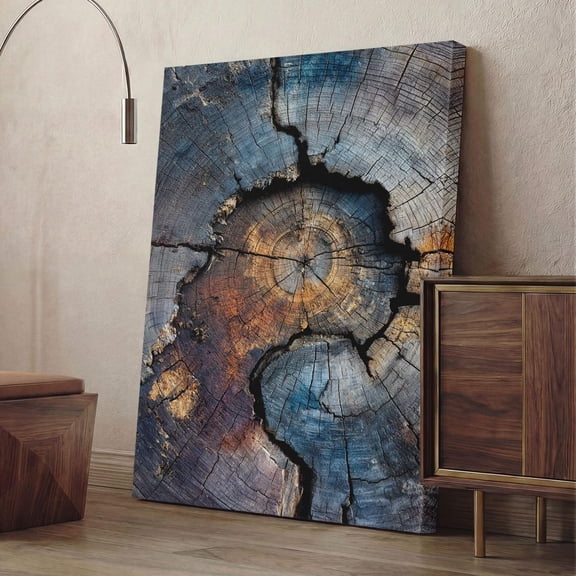Rustic Tree Ring Abstract Wood Grain Print Blue Brown Log Texture Farmhouse Nature Decor Oversized Art, Unframed Paper Poster 8x10in