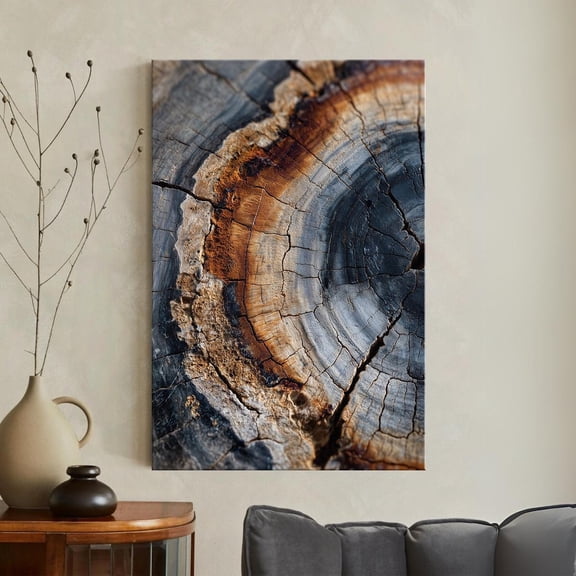 Rustic Tree Ring Wood Grain Wall Art Abstract Organic Texture Brown Grey Home Decor, Unframed Canvas 8x10in