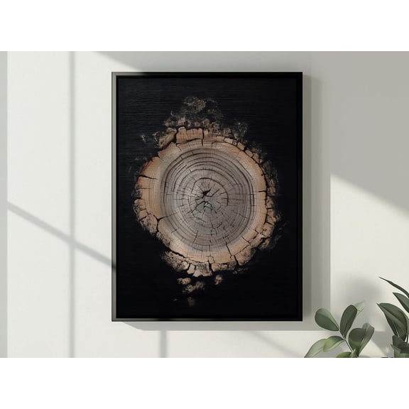 Rustic Tree Ring Wood Texture Black Wall Art, Unframed Paper Print Size 24x36