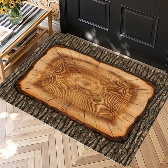 Rustic Tree Slice Wood Texture Area Rug, Natural Entryway Living Room Bedroom Holiday Party Floor Mat, Thanksgiving Christmas Gift