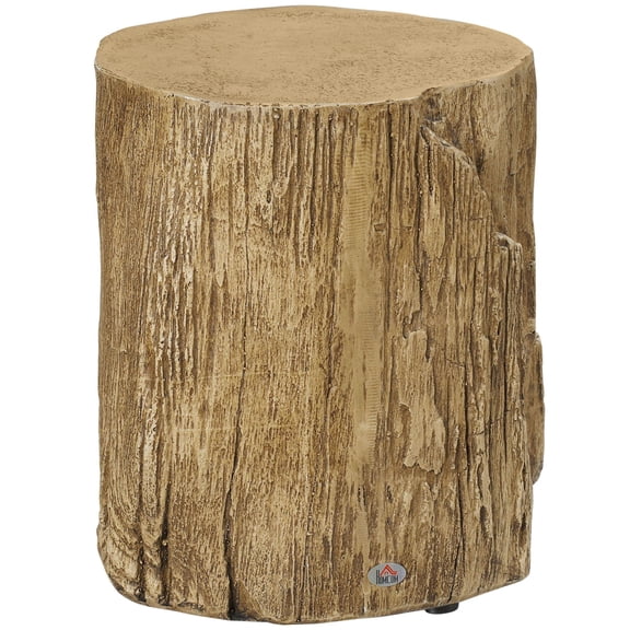 Rustic Tree Stump Design Concrete Side Table, Natural Wood Grain Accent End Table for Living Room or Patio, Waterproof Round Stool and Plant Stand, 14.6 x 14.6 x 16.9 in, Brown