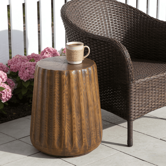 Rustic Tree Stump Side Table for Living Room and Patio - Durable MGO End Table with Wood Grain Finish, 16.61 Height, Brown - Space Saving Nightstand for Small Spaces