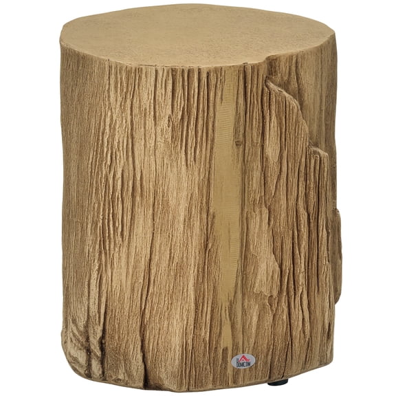 Rustic Tree Stump Side Table in Natural Brown Concrete, 14.5" x 14.5" x 16.9", Weather-Resistant End Table with Adjustable Leveling Feet for Living Room, Bedroom, Patio or Garden