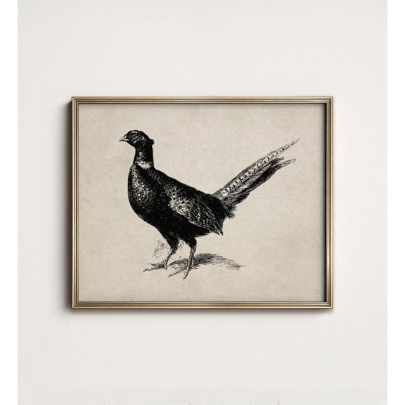 Rustic Tree Trunk Bark Textured Natural Autumn Leaves Scene Vintage Pheasant Illustration Countryside Wildlife Art, UNFRAMED Size 16x16