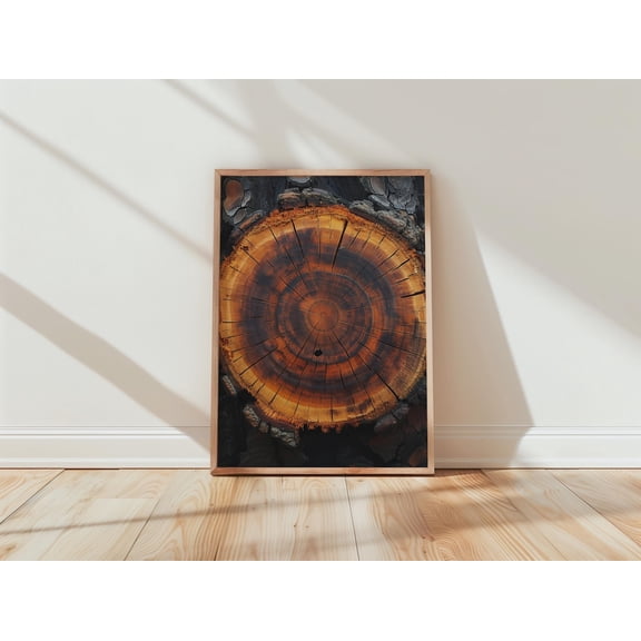 Rustic Tree Trunk Burnt Orange Wood Slice Decor Natural Texture, Unframed Poster