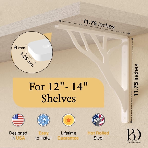 Rustic Tree White Heavy Duty Shelf  12 inch by