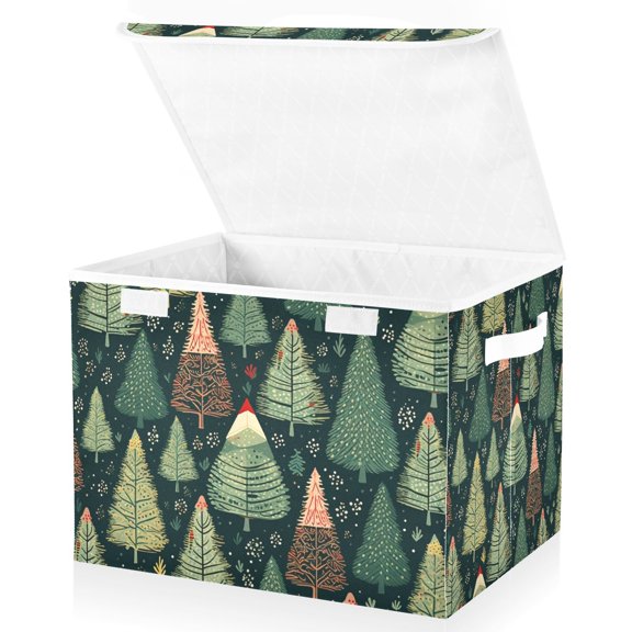 Rustic Trees Storage Basket for Shelves Foldable Container Organizer for Organizing Toys Clothes Books with Handles