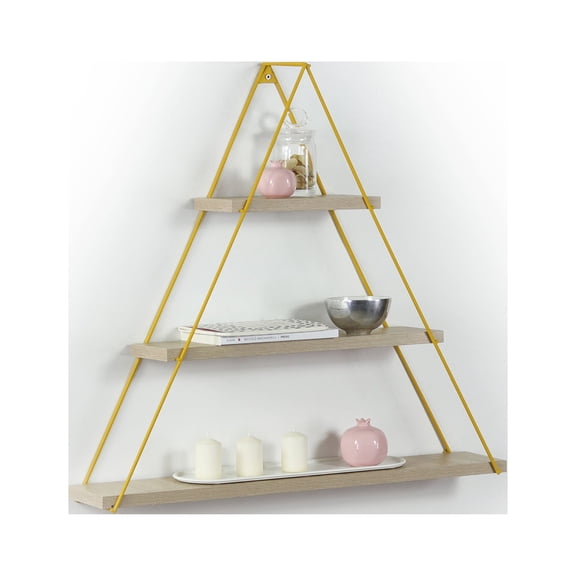 Rustic Triangle Wall Shelf with Metal Brackets-Solid Wood Display Rack for Books and Decor