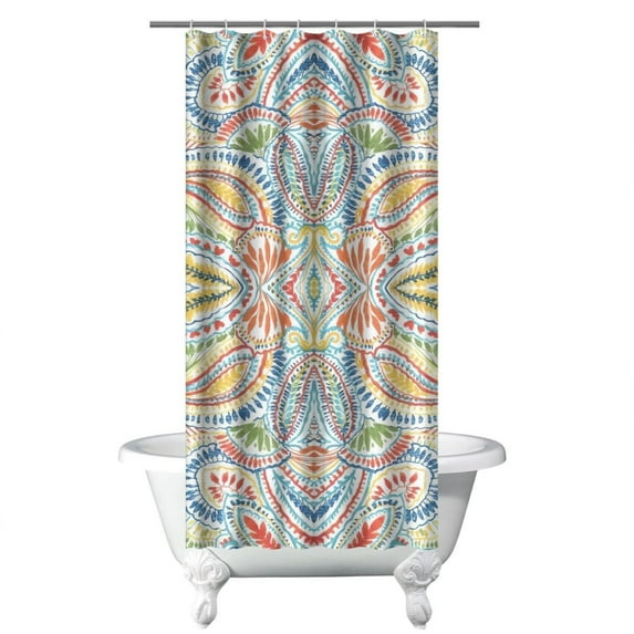 Rustic Tribal Earthy Boho Shower Curtain 36x72, Quick-Drying Polyester with Plastic Rings, Vintage Artistic Pattern for Bathrooms