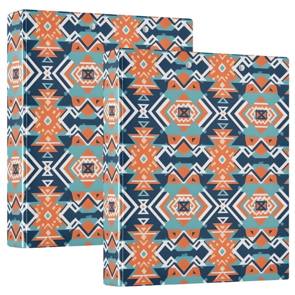 Rustic Tribal Pattern 3 Ring Binders 1.5 inch Hardcover File Folders with Interior Pockets A4 Size Organizer for School Office Hospital Set of 2