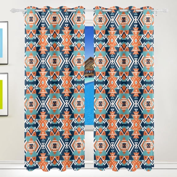 Rustic Tribal Pattern Black Out Curtains 84 Inch Length for Bedroom Living Room Windows 2 Panels Set