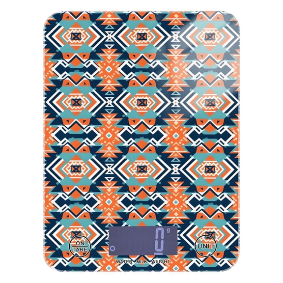 Rustic Tribal Pattern Food Scale Digital Kitchen Scale Waterproof Tempered Glass Tare Function 11 lb for Baking Cooking Meal Prep