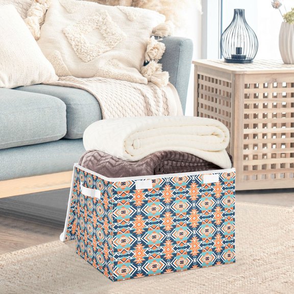 Rustic Tribal Pattern Storage Basket Foldable Laundry Basket Shelf Kids Toy Storage Container Organizer with Handles