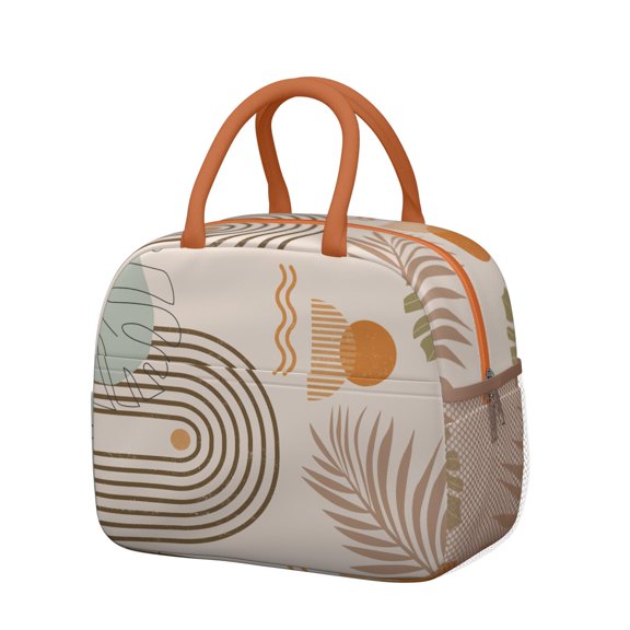 Rustic Tribal Style Insulated Lunch Bag for Women, Eco Reusable Cooler Bag with Earthy Patterns for Work, Shopping, Beach Trips