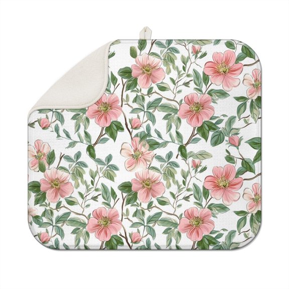 Rustic Tropical Flower Drying Mat Super Absorbent Reversible Space-Saving Pad