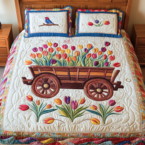 Rustic Tulip Wagon 3-Piece Quilted Bedding Set - Walmart.com