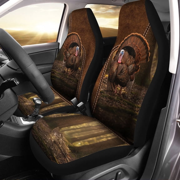 Rustic Turkey Car Seat Covers – Country Farm Style Auto Seat Protector Set, Thanksgiving Turkey Car Decor