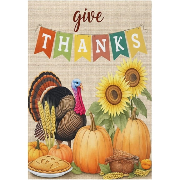 Rustic Turkey Cornucopia Pumpkin Garden Flag 12x18 Double Sided Thanksgiving Fall Harvest Outdoor Yard Decorations