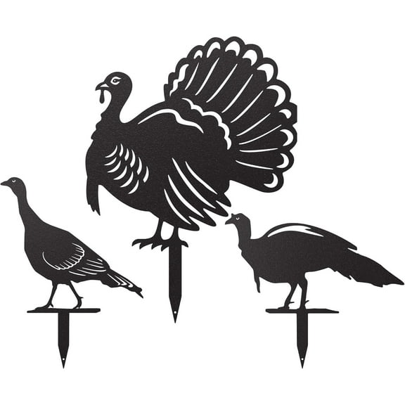 Rustic Turkey Garden Stakes– Set of 3 Wild Turkey Silhouettes– Outdoor Metal Yard Art, Fall & Thanksgiving Décor– Handcrafted American Steel, Weather-Resistant Powder Coat, RealSteel Original (Black)