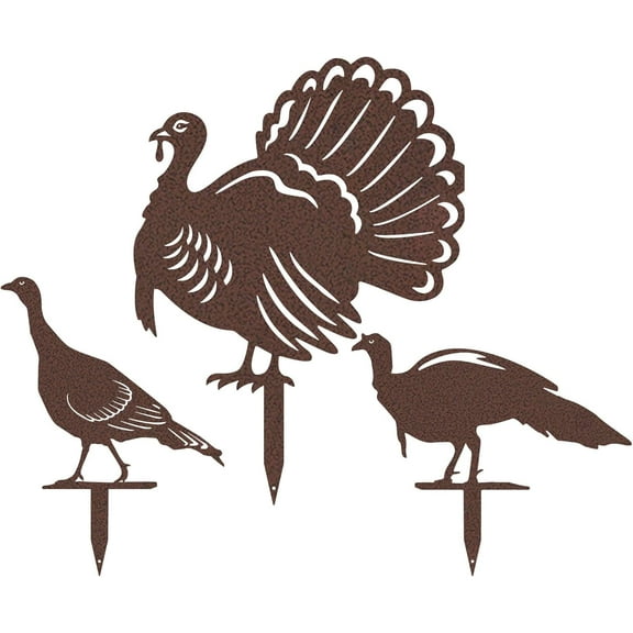 Rustic Turkey Garden Stakes– Set of 3 Wild Turkey Silhouettes– Outdoor Metal Yard Art, Fall & Thanksgiving Décor– Handcrafted American Steel, Weather-Resistant Powder Coat, RealSteel Original (PV)