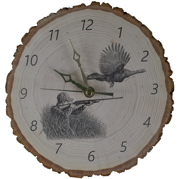 Rustic Turkey Hunting Basswood Stump Clock