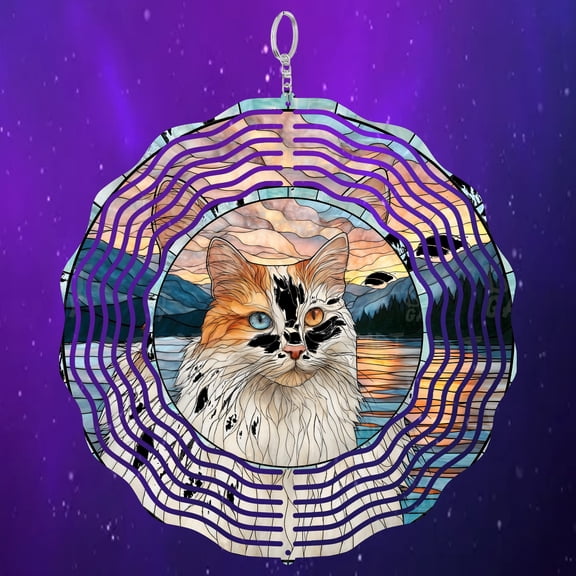 Rustic Turkish Van Cat 3D Wind Spinner Sublimation Stainless Steel Kinetic Art