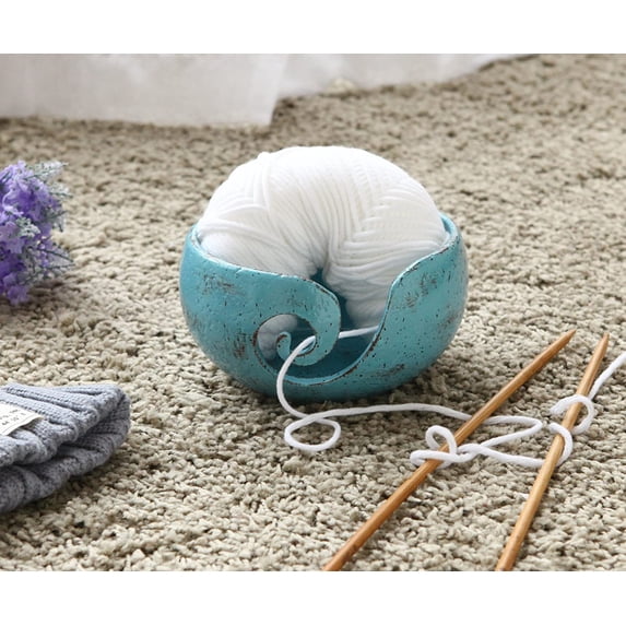 Rustic Turquoise Ceramic Sewing Tools Organizer/Knitting Yarn Bowl Holder w/ Swirl Design