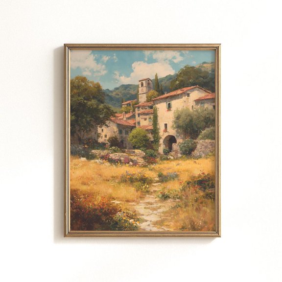 Rustic Tuscan Village Landscape Print, Unframed Paper Poster 8x10in
