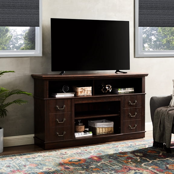 Rustic Tv Stand With Storage Space, -colored Entertainment Center For 65" Cabinets And Shelves, Accommodates Tv, Living Room
