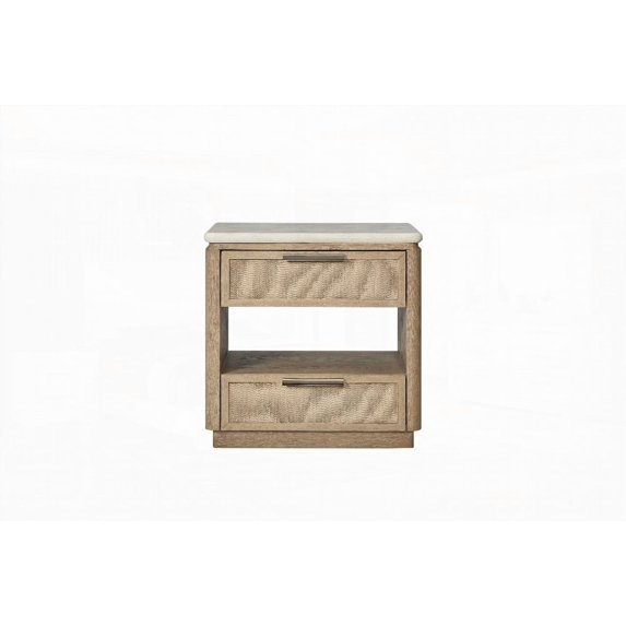 Rustic Two Drawer Nightstand with Rope Fronts & USB Port