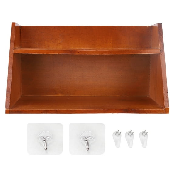 Rustic Two-Tier Solid Wood Desktop Organizer with Storage Box and Potted Plant Stand